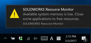 WARNING: SOLIDWORKS Resources Running Low