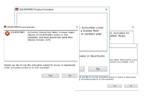 Activation error message, standalone license