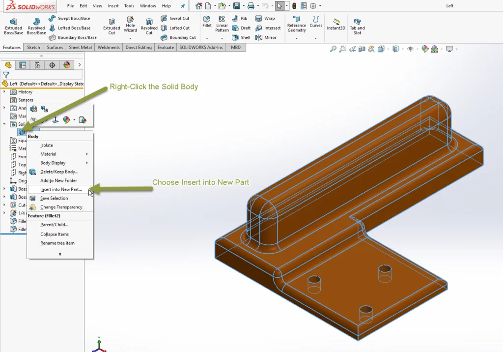Creating and Using Derived Parts in SOLIDWORKS