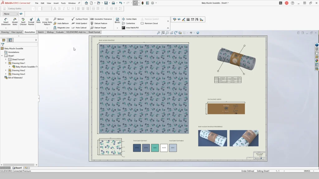 SOLIDWORKS Drawing Tutorial: Baby Swaddle Part 2