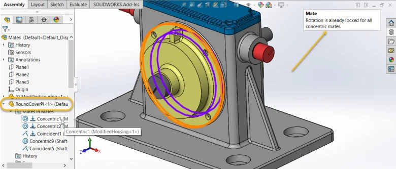 Locking a SOLIDWORKS Concentric Mate