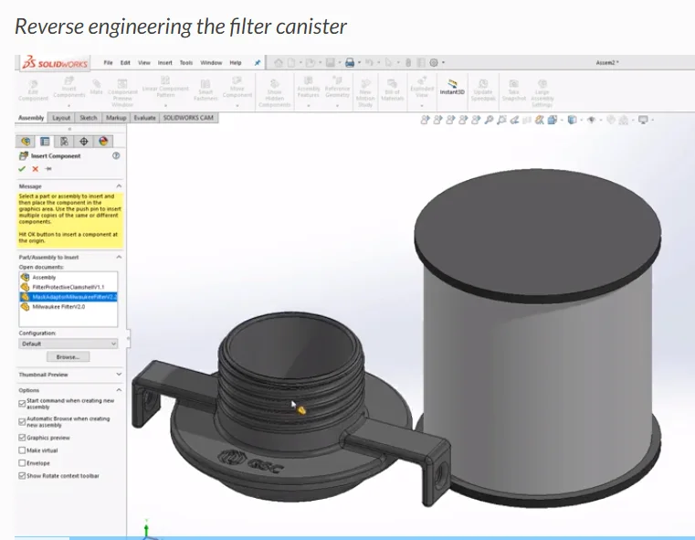 Reverse Engineering Police Respirator Mask Canister in SOLIDWORKS for Milwaukee Police