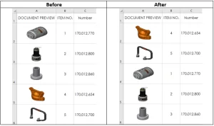 Using Excel filters on an Excel BOM with thumbnails    