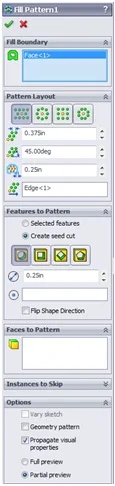 Tips on using the SolidWorks Fill Pattern feature