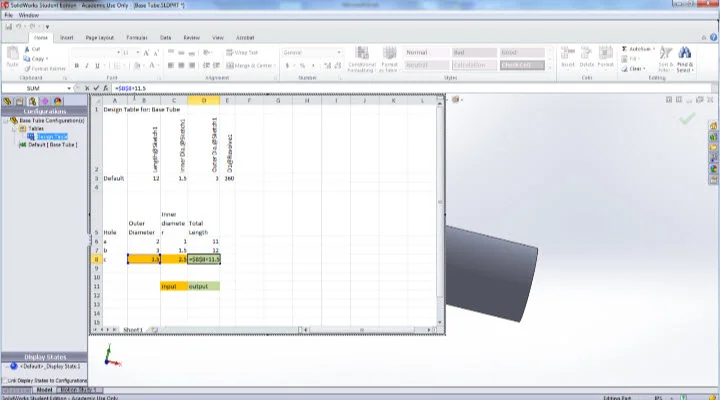 Linking Data from Microsoft Excel to a SolidWorks Model