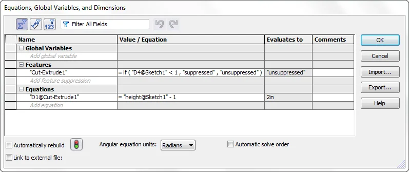 Equations Help Using SolidWorks