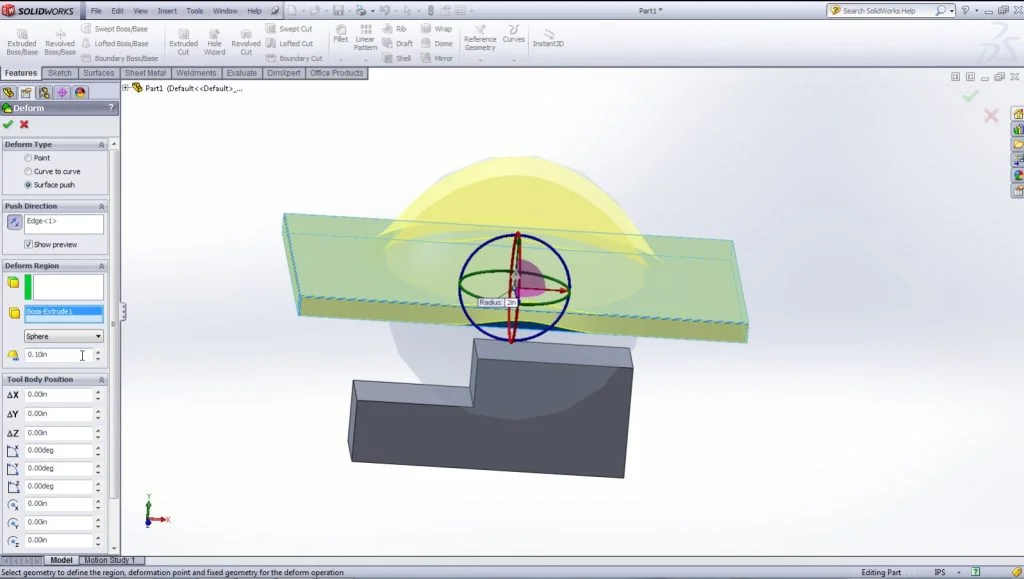 SolidWorks Deform Feature – Surface Push Deform