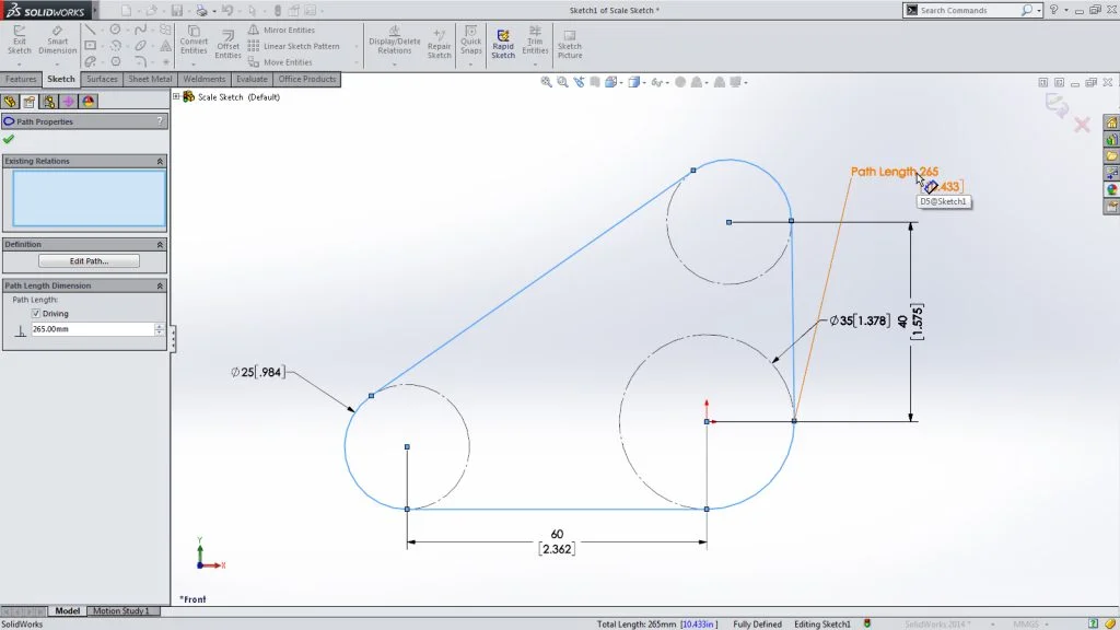 SolidWorks 2014 Sneak Peek: Path Length Dimension