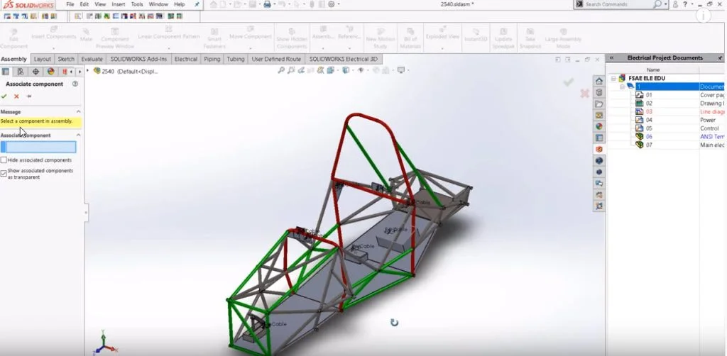 SOLIDWORKS Electrical Formula SAE Tutorial: How to open a SOLIDWORKS Electrical project and associate electrical components