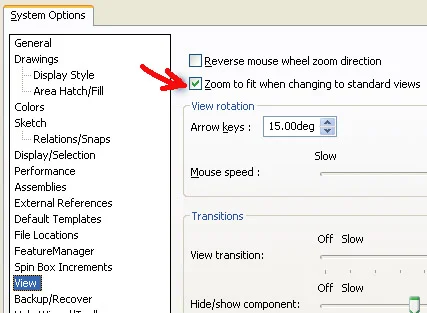 Standard Views without Zoom-to-fit