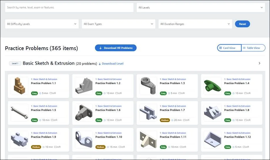 SOLIDWORKS Practice Problems Web Page