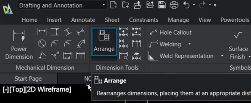Arrange dimension command image