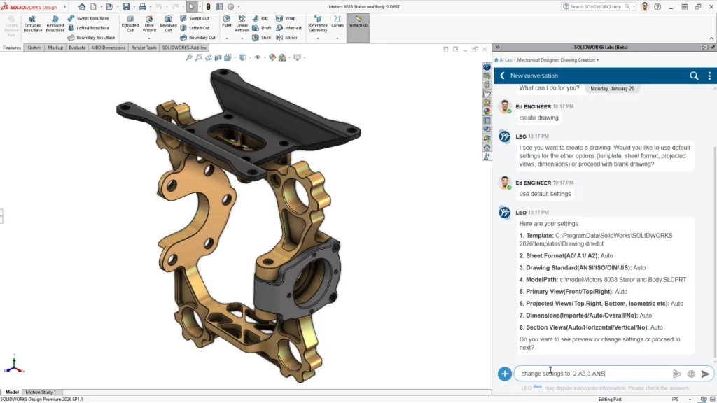 LEO AI Companion in SOLIDWORKS Design
