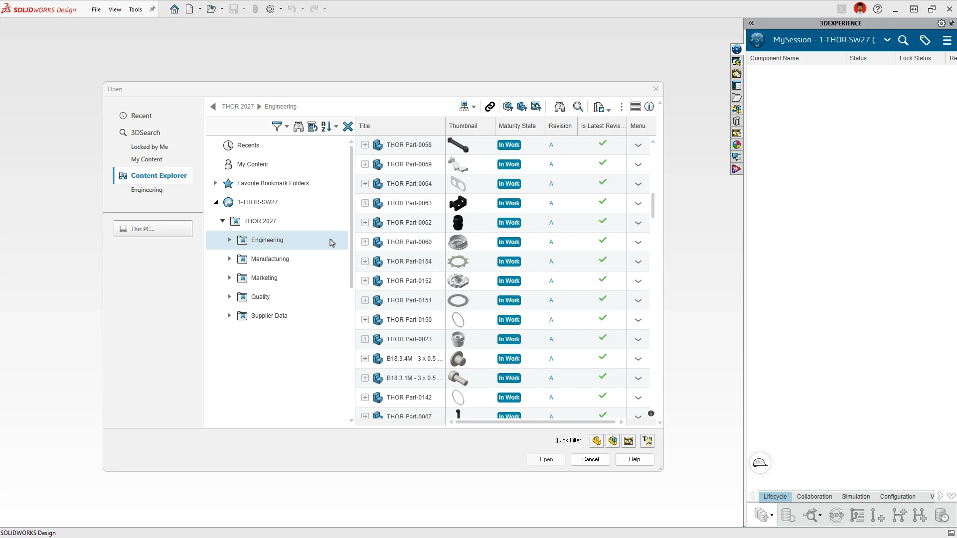 Save, organize, and browse platform content directly from SOLIDWORKS using the Content Explorer.