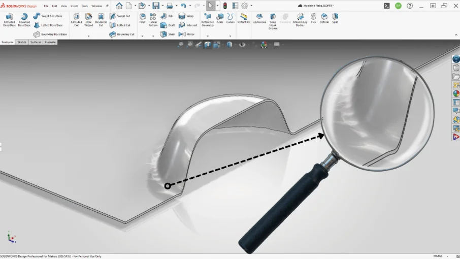 The highlighted area shows how the Deform command stretches and reshapes the existing geometry.