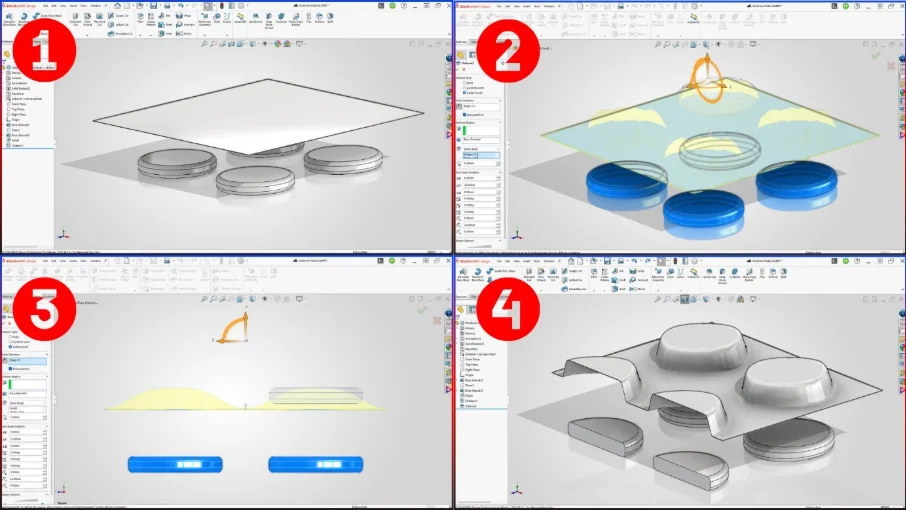 Cylindrical bodies used to form the recessed features.