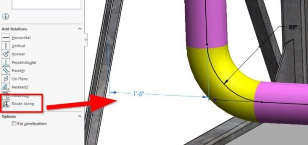 SOLIDWORKS Routing: Dimensioning and relations