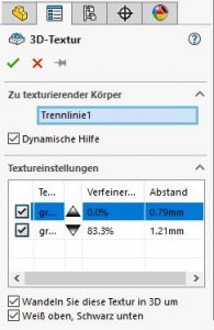 Propertymanager der 3D-Textur (oberer Teil)