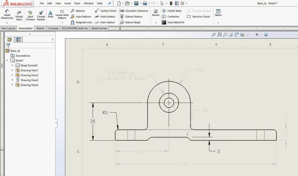 Mehrere Bemaßungen in einer SOLIDWORKS Zeichnung gleichzeitig ausblenden oder einblenden