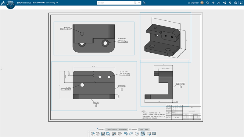 Manufacturing Definition Creator bietet 3D-Definitions- und 2D-Zeichnungsfunktionen.