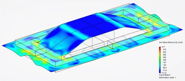 Umformsimulationen mit einem expliziten Solver - Abbildung 1: Umformung einer Klappe in ein Blechteil