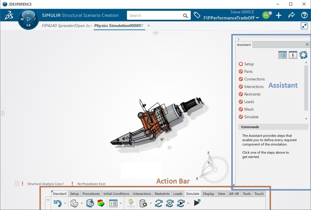 Screenshot: Structural Scenario Creation App mit dem Simulationsassistent und der Action Bar