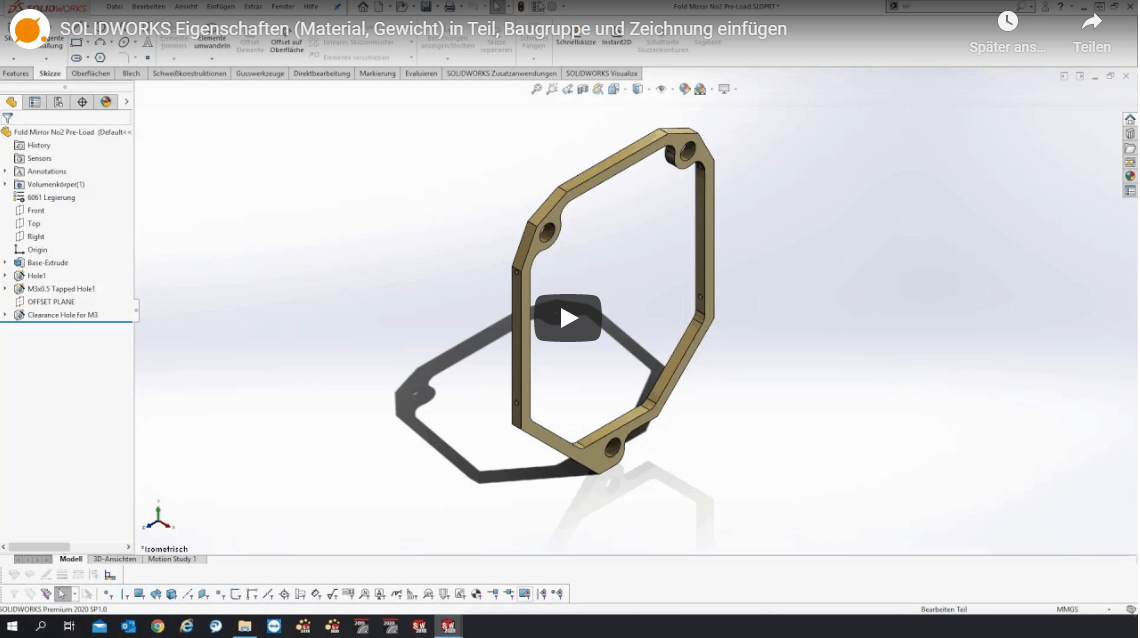 SOLIDWORKS Eigenschaften in Teil, Baugruppe einfügen: Video-Tutorial